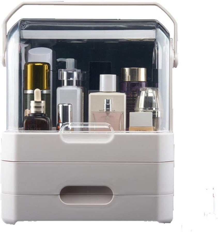 CHICTI Makeup Organizer, Clear Jewelry Lipstick Perfume Mask Cosmetic Storage Box With Dustproof Lid Handle And Drawers (Size : White oversized)