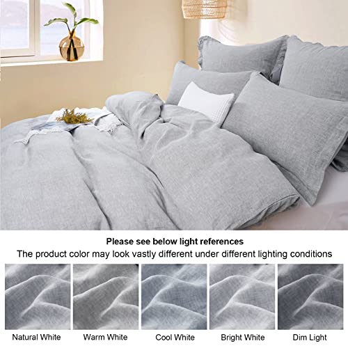 PHF 100 Linen Duvet Cover Set King, Washed Soft French Flax Linen