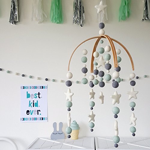 Baby Crib Mobile by Tik Tak Design Co – Felt Ball Mobile for Your Boy or Girl Babies Bed Room – 100% NZ Wool - Designer Colors to Match Your Nursery and Delight Your Child - Thumbnail 2