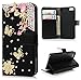 iPhone SE Case,iPhone 5S Case,iPhone 5 Case - Mavis's Diary 3D Handmade Bling Luxury Wallet Pink Crystal Butterfly Diamonds Flowers Black PU Leather Card Holders Flip Cover with Golden Dust Plug