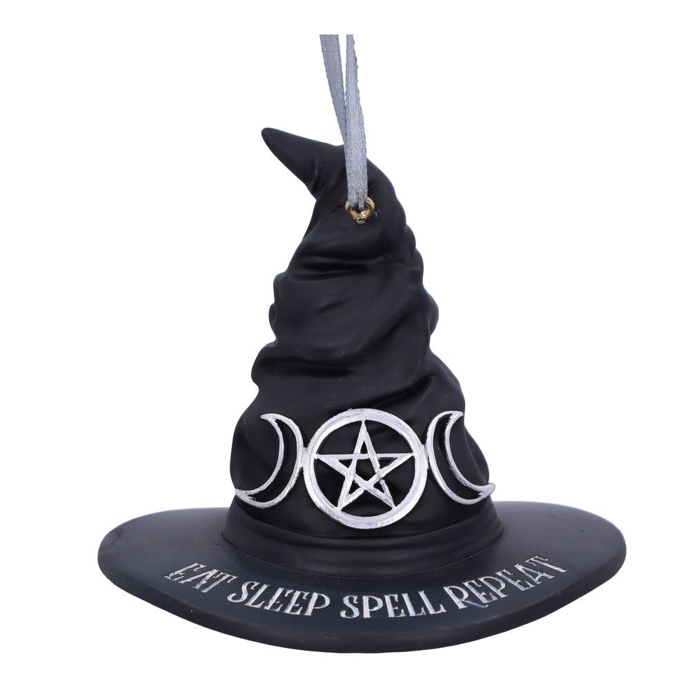Nemesis Now Eat Sleep Spell Repeat Witch Hat Hanging Ornament 9cm, Resin, Black, Exclusive Witchcraft Design, Halloween and Christmas Decoration, Cast in the Finest Resin, Expertly Hand-Painted