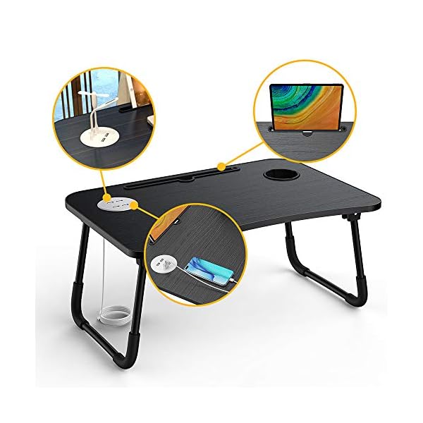 Laptop-Table-with-USB-Ports-Elekin-Laptop-Standing-Desk-for-Bed-Portable-Bed-Tray-Lap-Desk-with-Cup-Holder-for-Writing-Reading-Working-on-BedCouchSofa-with-Little-Gift-Small-Fan-Small-Lamp Laptop Table with USB Ports, Elekin Laptop Standing Desk for Bed, Portable Bed Tray, Lap Desk with Cup Holder for…