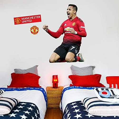 Beautiful Game Ltd Manchester United Football Club Official Alexis Sanchez Celebration Player Wall Sticker + Man Utd Logo Decals Vinyl Poster Print Mural Art (120cm Height)