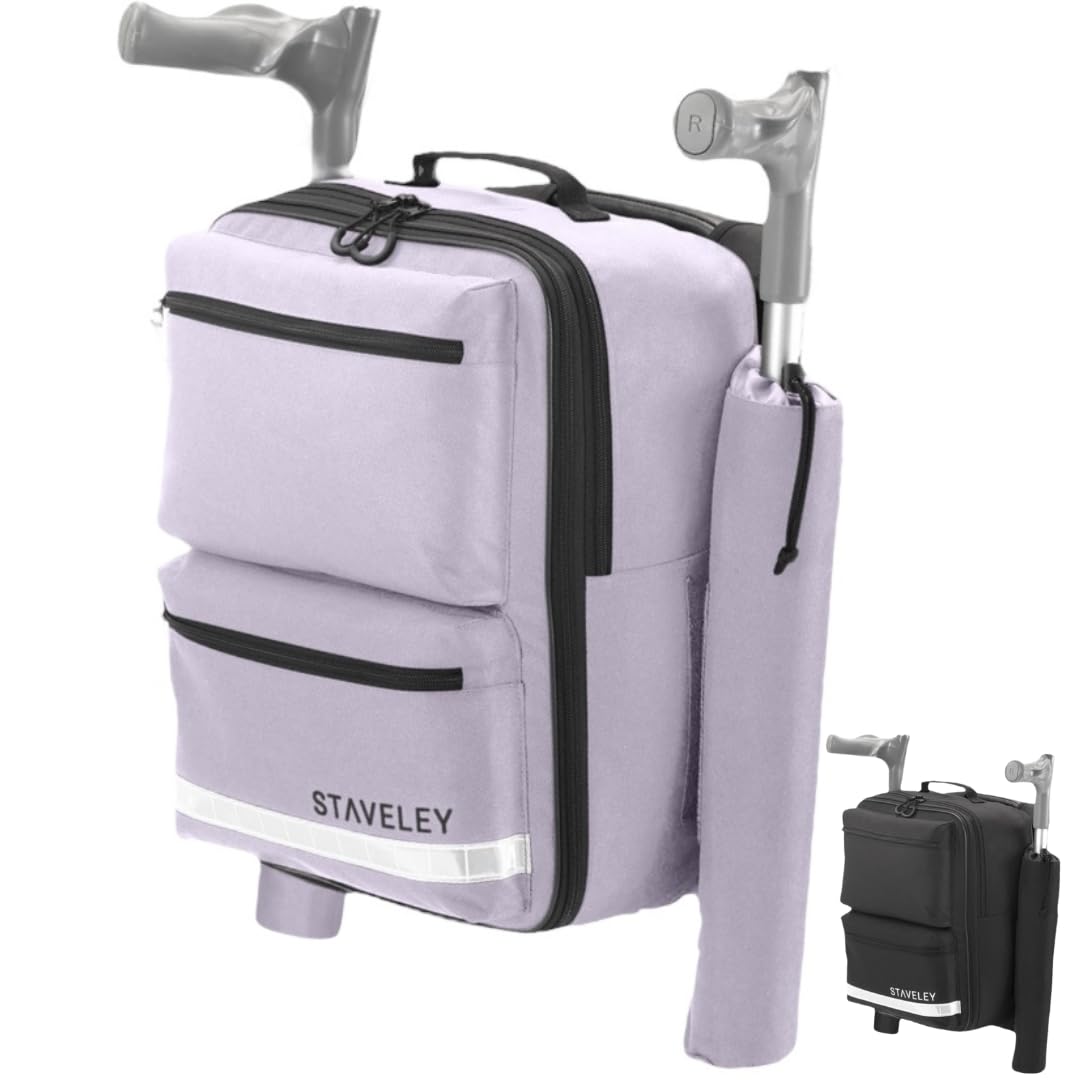 Staveley Mobility Scooter Crutch Bag | XL Expandable Shopping Bag for Electric Mobility Scooter Wheelchair & Boot Scooters | 2 Crutch Holders Bag for Mobility Aid Mobility Scooter Accessories Purple
