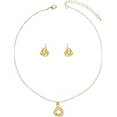 Elegant Love Knot Stud, Minimalist Earrings and Necklace Set, Dainty Circle Knot Pendant Necklaces, with Adjustable Chain for Women Wedding Anniversary Birthday Gift Daily Outfits Accessories