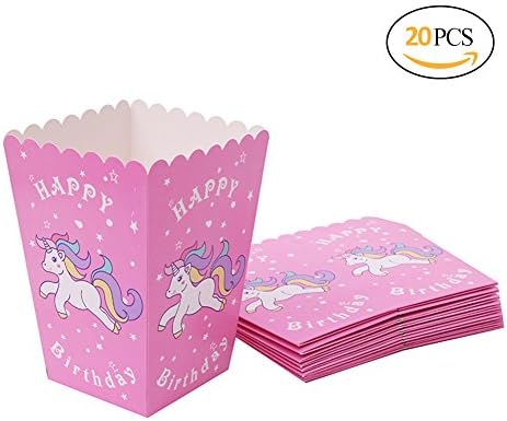 Joylish 20 PCS Unicorn Popcorn Boxes for Birthday Baby Shower Party Favor Treat Cups, Pink