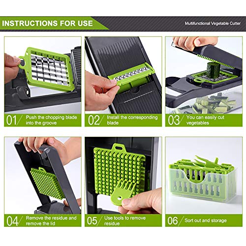 Vegetable Chopper, Onion Chopper Mandoline Slicer Cutter Interchangeable Blades with Durable Fruit Slicer Cutter Container for Cooking Tools (Green)