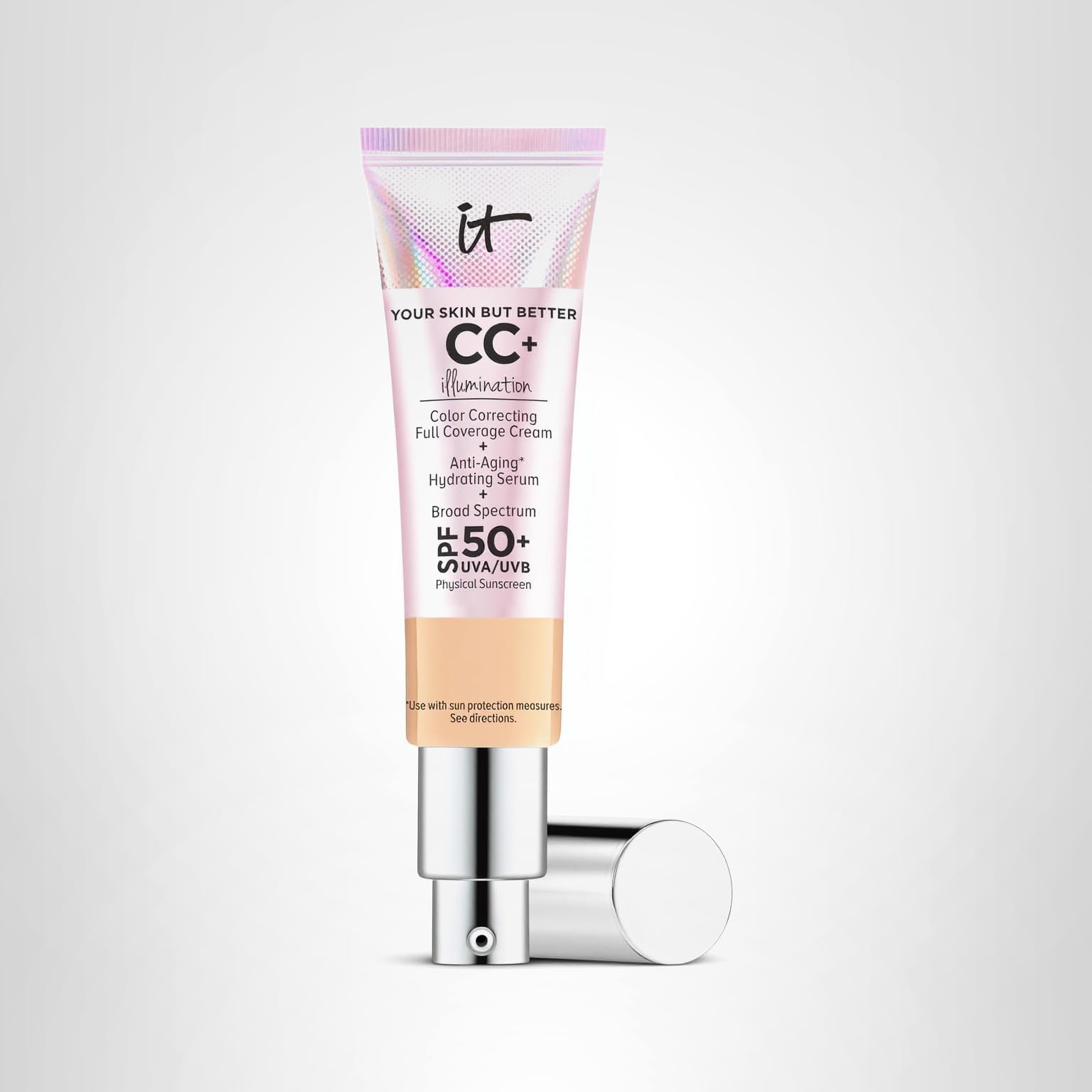 IT Cosmetics CC+ Cream Illumination - Radiant Full Coverage Foundation With SPF 50+, Color Corrector & Hydrating Anti-Aging Serum, Hydrolyzed Collagen + Peptides, Normal to Dry Skin - 1.08 fl oz
