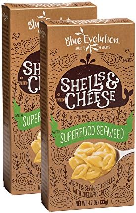 Shell Pasta Infused With Superfood Seaweed 4.7oz Classic Cheddar-Cheesy Taste Plus Seaweed Benefits, Exceptionally Fulfilling, Kid Approved (2 Boxes)