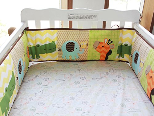 Amomo Crib Bumpers Breathable Baby Bumper Pads 4 Piece for Baby Girl Boy (Green Yellow-Animal)