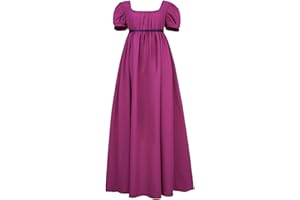 HEQU Regency Dresses for Women with Satin Sash Ruffled Puff Sleeve Empire Waist Dress Gown
