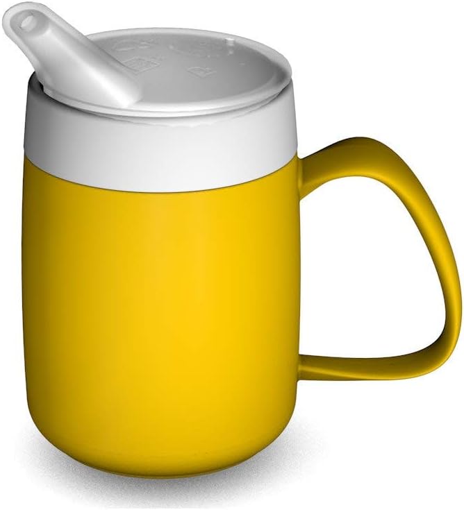 Ornamin Mug with Internal Cone 140 ml Yellow with Spouted Lid with small opening (model 207 + 806) | drinking aid, thermo mug, feeding cup