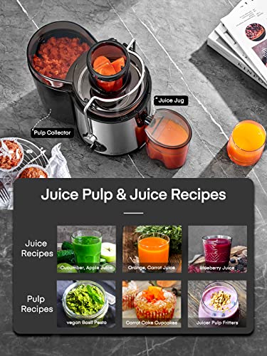 Juicer Machines, FOHERE Centrifugal Juicer Extractor Max Power 900W,Large 3” Feed Chute for Whole Fruit and Vegetables,3 Speed Control, 400w Motor,Cleaning Brush and Recipe Included (Silver)