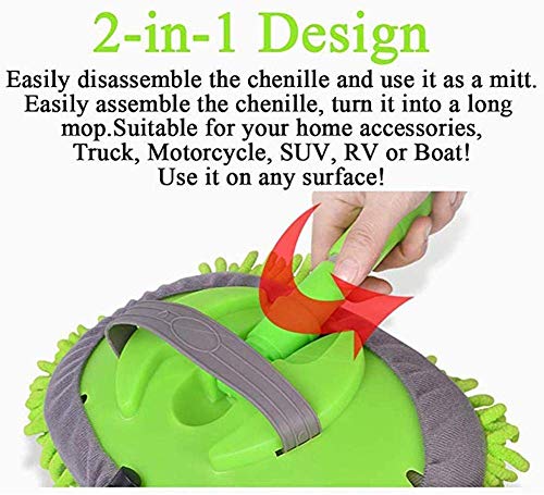 2 in 1 Chenille Microfiber Car Wash Mop Mitt With Long Handle,Car Wash Dust Brush Adjustable Length 24-46 Inch Brush Duster Paint Scratch Free Cleaning Tool Dust Collector Supplies for Washing Car - Thumbnail 2