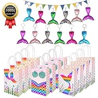 Mermaid Party Supplies, 24 Pack Reversible Sequins Mermaid Tail Keychains Glitter Mermaid Party Bags Mermaid Gift Bags for Kids Girls Mermaid Themed Party Favor
