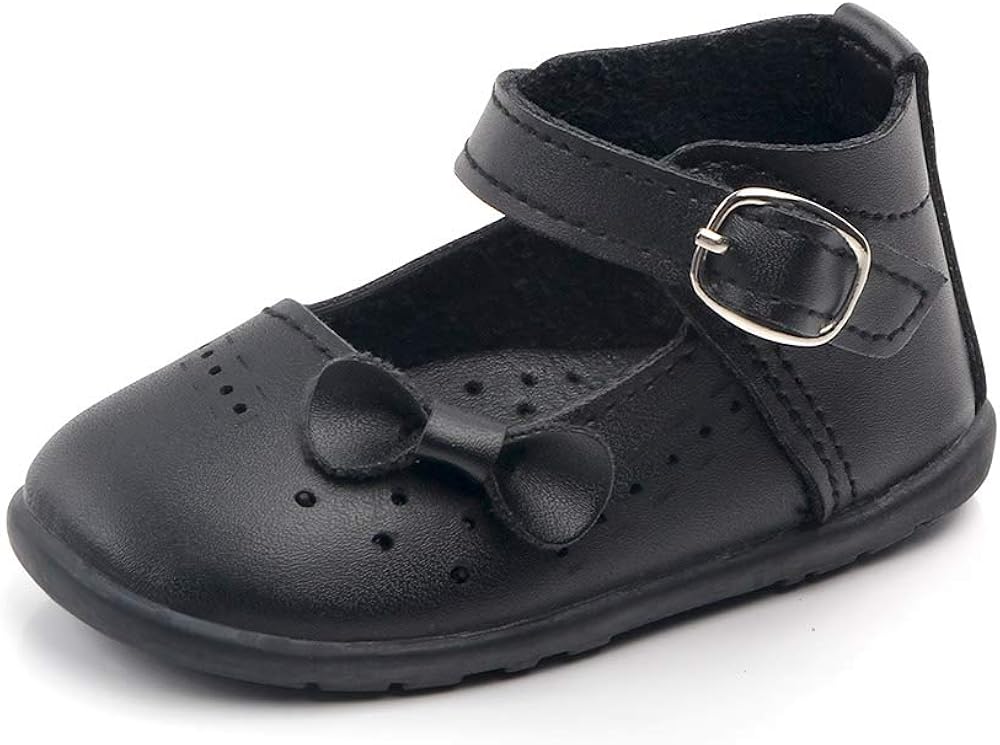 Kuner Baby Girls Pu Leather Embroidered Soft Bottom Non-Slip Princess Shoes First Walkers Shoes