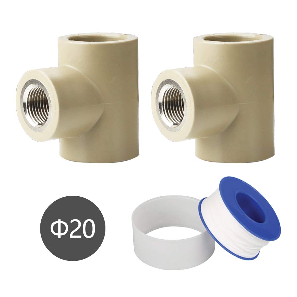 YOFASEN 20/25mm PPR Pipe Connector - 2 x Pipe Fitting T-Type Connector & 1 x Sealant Tape for Plumbers Plumbing