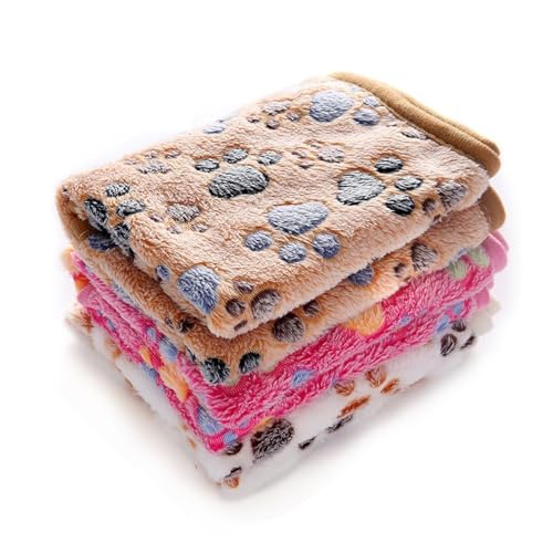 Photo 1 of 1 Pack 3 Blankets Super Soft Fluffy Premium Fleece Pet Blanket Flannel Throw for Dog Puppy Cat Paw Brown/Pink/White Small(23x16 inch)