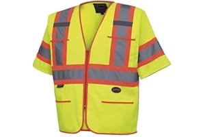 Pioneer Hi Vis Tricot Sleeved Safety Vest - High Visibility Reflective Tape - 4 Pockets - Yellow/Green - for Men & Women