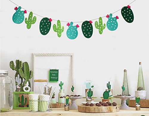 Alemon Tropical Leaves Green Cactus Plant Banner Luau Party Hawaiian Party Supplies