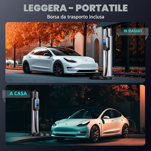 Tera Mobile Wallbox EV Charger Type 2: 11kW 400V 7.5m 6-16A Display 2.8" Three Phase CE & IP66 Charging Cable with Bag Electric Car Accessories EV Adapter P06