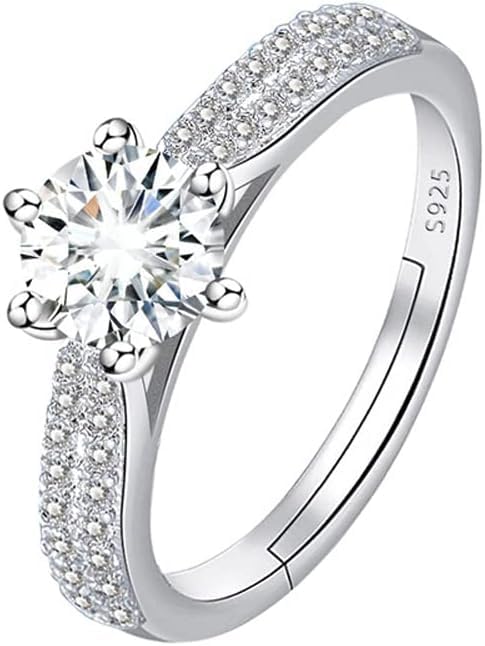 TOFBS 925 Sterling Silver Rings for Women Girls Cubic Zirconia Open Ring Romantic Engagement Rings Adjustable Wedding Promise Ring Solitaire Ring (#6)