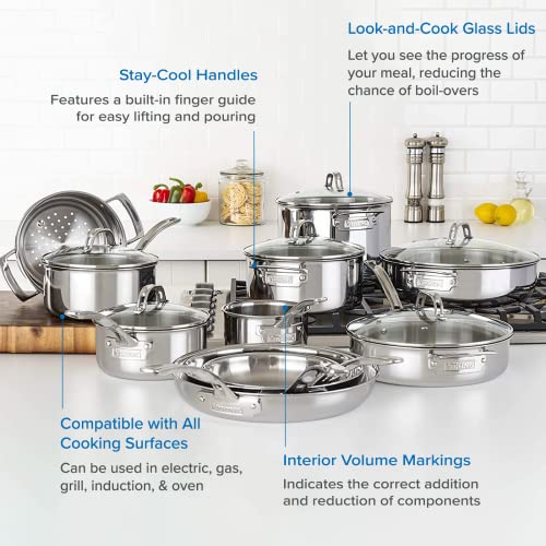 Viking Culinary 3Ply Stainless Steel Cookware Set, 17 piece, Includes Pots & Pans, Steamer