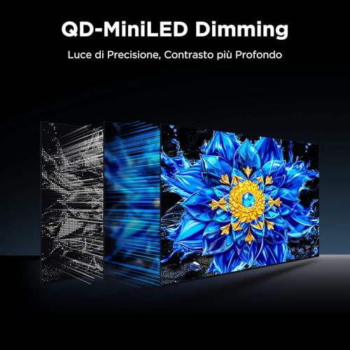 TV 75T8D 4K QLED da 75” con QD-Mini LED Dimming HDR Smart TV, 4K Ultra HD, Google TV con 144Hz VRR e audio Onkyo 2.1