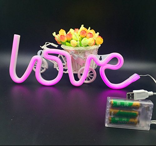 URTop 1Pcs Red/Pink/Warm White Led Neon Night Lights Love Lightning Heart Marquee Neon Light Sign USB / 3AA Battery Operated Wall Lamp Decor For Christmas Wedding Gift