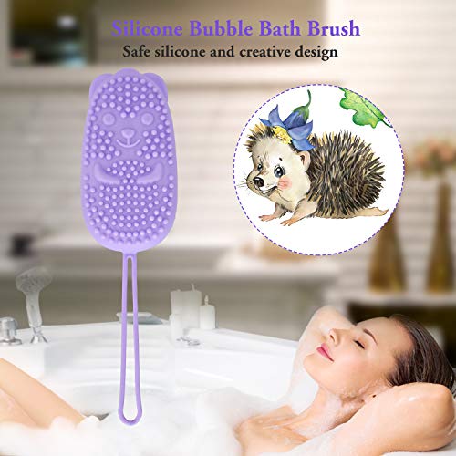 Silicone Bath Body Brush for Girl, Exfoliating Body Scrub Brush, Shower Cleansing Scrubber Brush for Princess, Double-Sided Silicone Sponge Bath Brush with Soft Brush Head and Hard Massage Ball