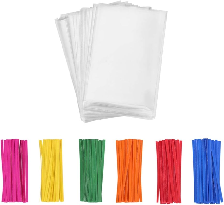 Compostable Clear Treat Bags 4x6 with Paper Twist Ties for Cake Pop Cookies Candies