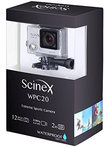 Scinex WPC20 16GB WiFi HD 1080P 12MP Waterproof Sports Camera + Telescope Pole and Mounts - US Warranty (Silver)