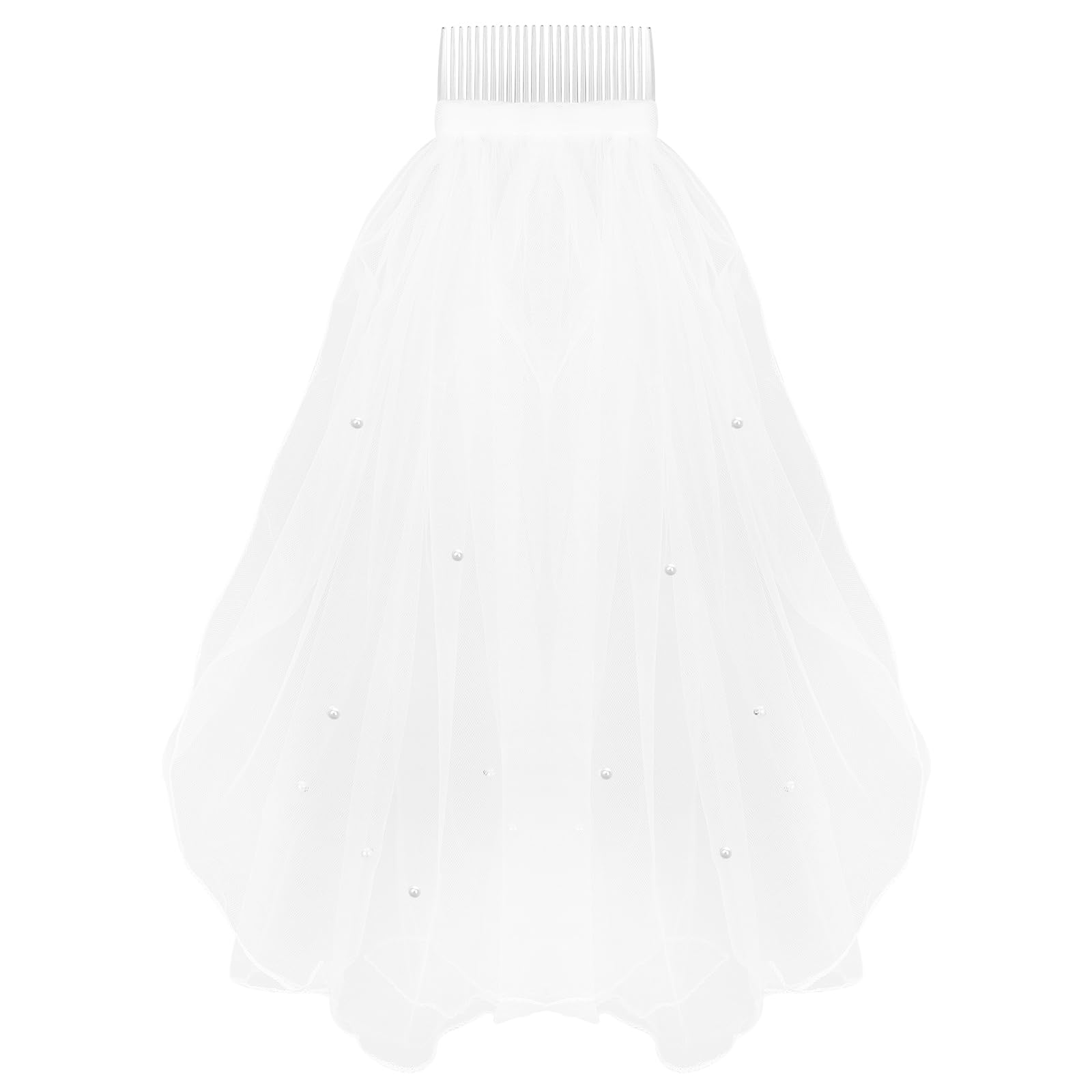 FRCOLOR Women S Tulle Bridal Veil with Pearl Detail and Hair Comb 15.7 Inch Lightweight Wedding Veil for Brides Flower Girls and Photography
