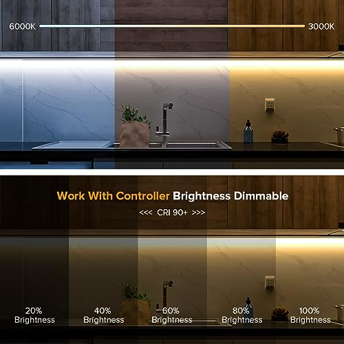 BTF-LIGHTING FCOB COB FOB Flexible High Density CCT LED Strip 5 m 640LEDs/m Tunable 3000K-6500K CRI>90 Dimmable Malleable LED Strip Light for Bedroom Kitchen Interior Decoration DC24V