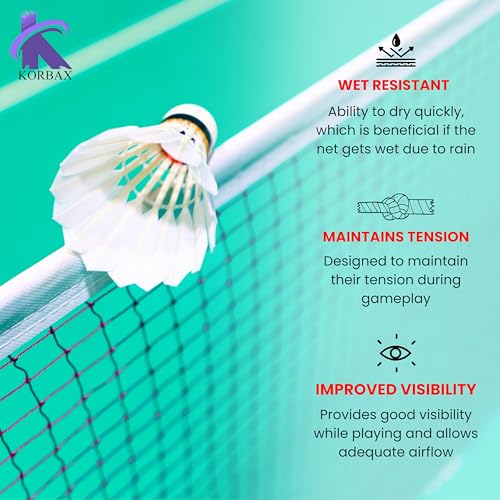 Korbax Nylon Tape Border Beginner Badminton Net for Sports, Training, Practice and Fun, Beginers Net 2