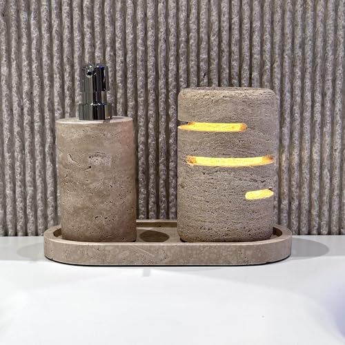 Natural Travertine Marble Table Lamp - Travertine Night Light Handmade Decorative Lamp with Home Decor Type C for Bedroom, Office, Living Room or Bedside