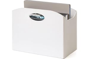 EZDeco Magazine Holder Foldable Magazine Rack Floor PU Leather File Holder Newspaper Book Storage Basket Document File Folder Organizer for Office Home (White-1)