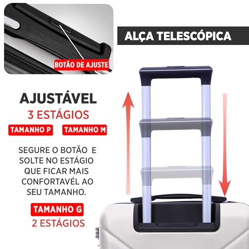 SANTINO Mala de Viagem Media 23kg Rígida ABS 4 Rodas 360º com TSA Leve Resistente Flexível Antifurto Off White Médio