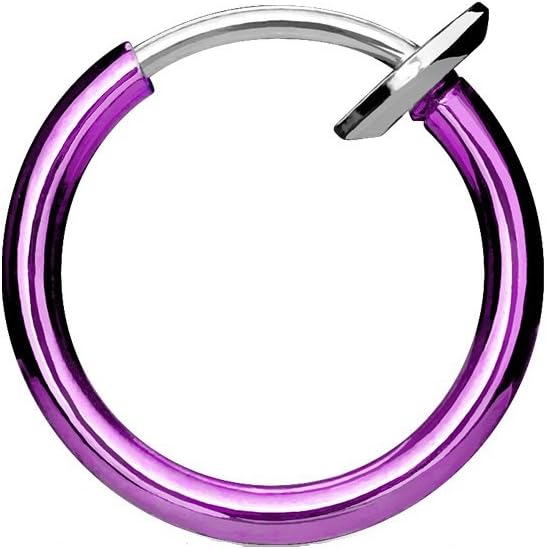 PiercedOffTitanium Spring Action Fake Ring for Nose, Mouth or Cartilage - Diameter 10mm