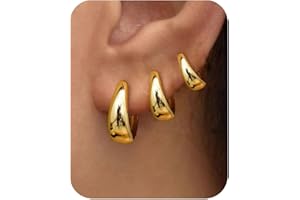 PANSHI 3Pairs Gold Hoop Earrings Set for Women Trendy Chunky Huggie Dainty Earring Jewelry for Women Teens