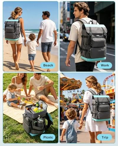 2 in 1 Kühlrucksack - Separat Nutzbare Kühltasche 9L und 26L Hauptfach, 10 Stunden Kältehaltung, Auslaufsicher, Wasserdicht, Isolierter Picknickrucksack für Einkaufen, Camping, Strand, Arbeit