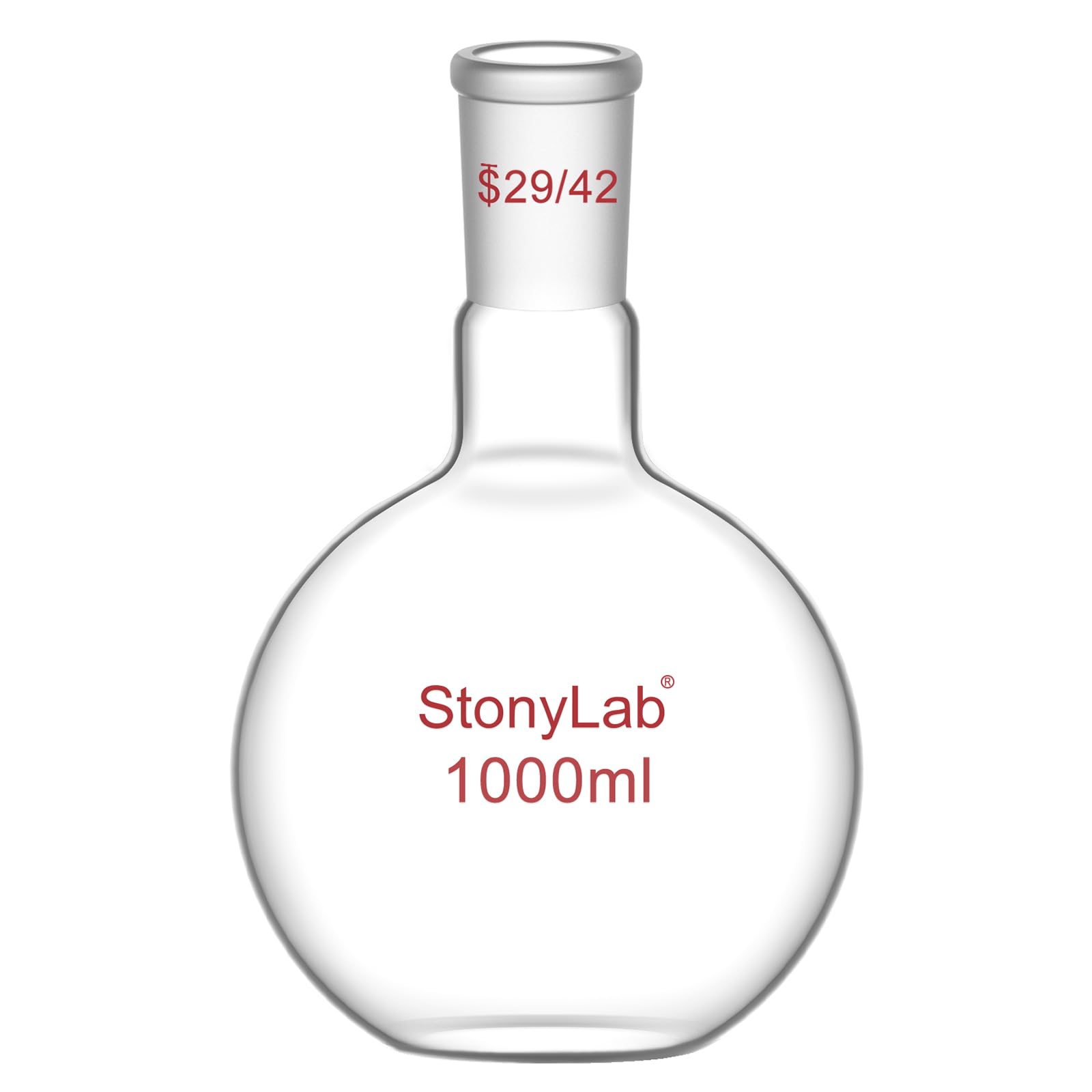 stonylab Heavy Wall Single Neck Borosilicate Glass Flat Bottom Boiling Flask, with 29/42 Standard Taper Outer Joint, 1000ml
