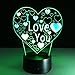 Pixnor 3D Lamp Illusion Night Light I Love U heart 7 Colors Changing Decorative Desk Lamp for lover Bedrooms