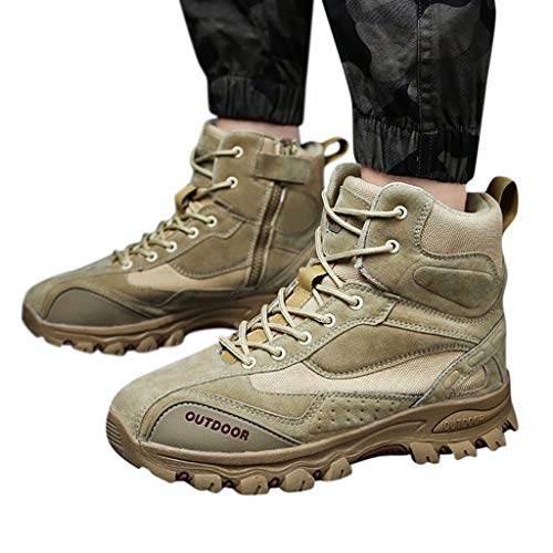 Men Tactical Boots Combat Military Outdoor Hiking Work Safety Ankle Boots with Zipper (US:7.5, Yellow)