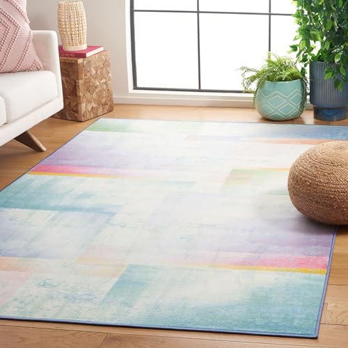 SAFAVIEH Washable Rug Paint Brush Collection - 8'9" x 12', Blue & Green, Slip R…