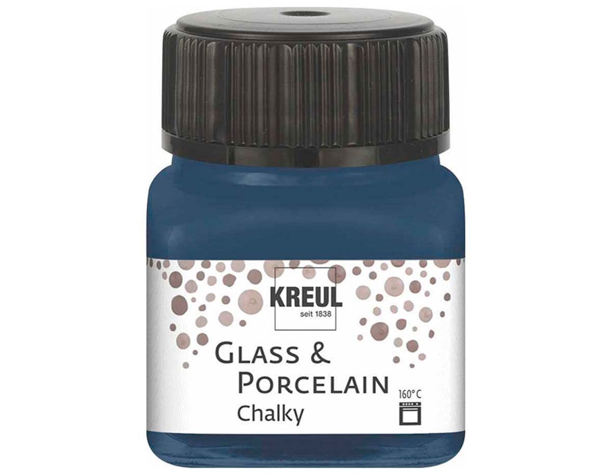 Kreul 16637 - Glass & Porcelain Chalky Navy Blue, 20 ml Glass, Soft, Matte Glass and Porcelain Paint Water-Based, Quick-Drying, Opaque