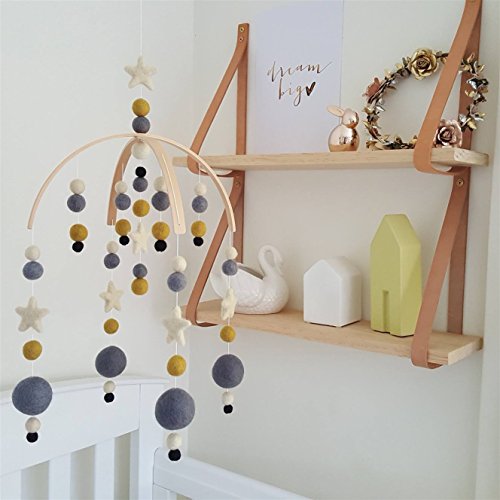 Star Baby Mobile by TIK Tak Design Co – Felt Ball Mobile for Your Boy Or Girl Babies Bed Room – 100% NZ Wool - Designer Colors to Match Your Nursery and Delight Your Child (Gold Dust)