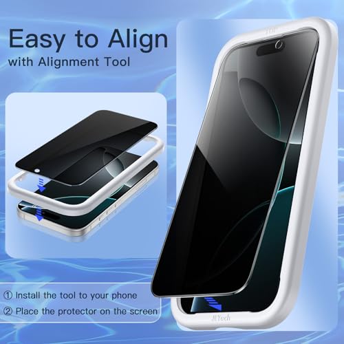 JETech Privacy Screen Protector Full Coverage for iPhone 16 Pro 6.3 Inch, Black Edge Tempered Glass Anti-Spy with Easy Installation Frame, 2 Pack