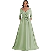 Jgogm Satin Mother of The Bride Dresses for Women with Pockets Flower 3/4 Sleeve A Line Formal Long Evening Gown