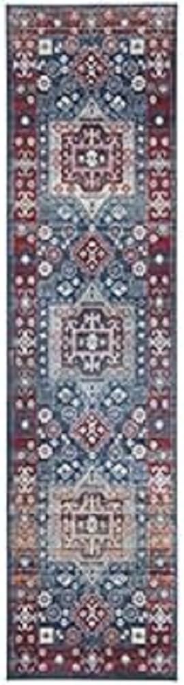 Safavieh Tribal Inspired Indoor Woven Runner Area Rug, Kazak Collection, KZK122, in Red / Blue, 61 X 244 cm for Living Room, Bedroom or Any Indoor Space
